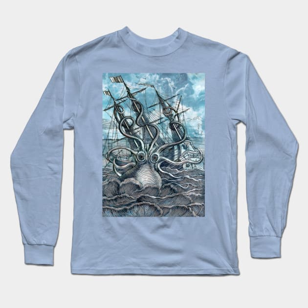 Sea Monster Long Sleeve T-Shirt by CatyArte